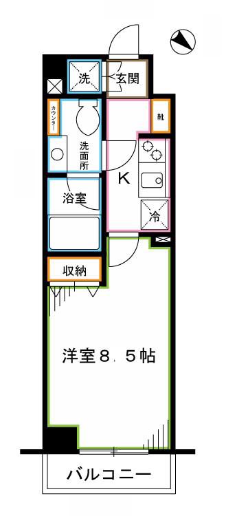 グランハイツ東中野(1K/2階)の間取り写真