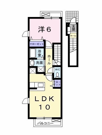 ジュネスユキα(1LDK/2階)の間取り写真