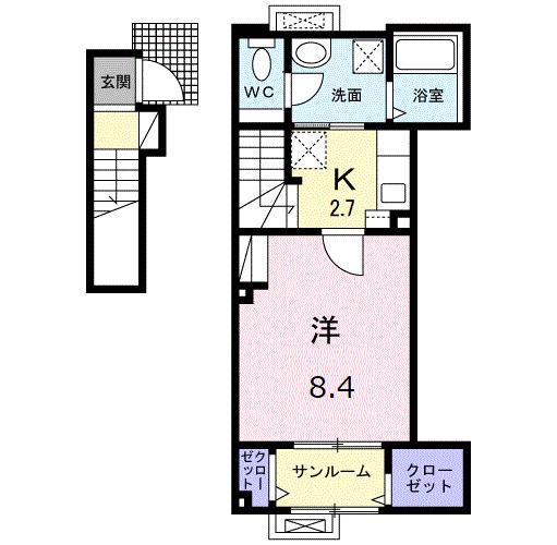 マハロ八丁道(1K/2階)の間取り写真