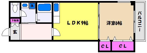 ソレイユ御影(1LDK/2階)の間取り写真