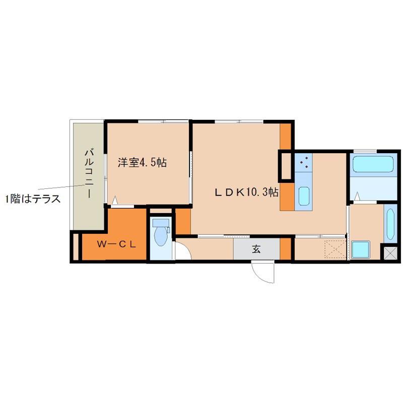 グリューネ塚口(1LDK/1階)の間取り写真
