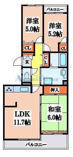 グランビュー山手(3LDK/2階)の間取り写真