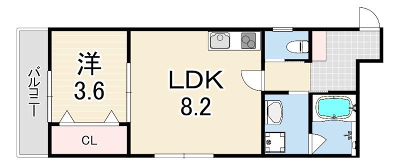 カサ苦楽園(1LDK/2階)の間取り写真