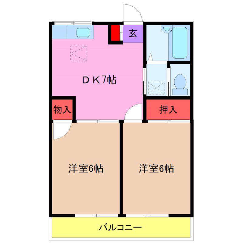 ウィステリアI号棟(2DK/1階)の間取り写真