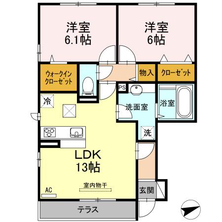 セジュール西条 A棟(2LDK/1階)の間取り写真