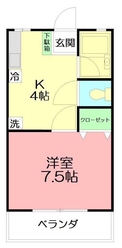 ヒルトップハウス(1K/2階)の間取り写真