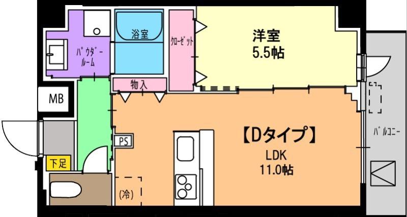 パラシオテルマス池上(1LDK/4階)の間取り写真