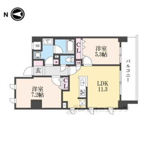 ブランシエスタ山科大塚(2LDK/6階)の間取り写真