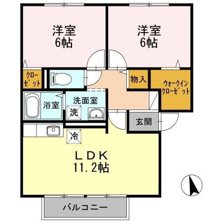 バームクーヘンB棟(2LDK/2階)の間取り写真