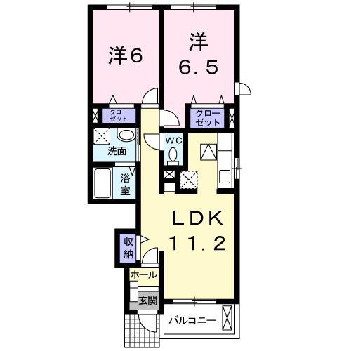 グランリーオ B(2LDK/1階)の間取り写真