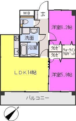 ジュネス高取(2LDK/1階)の間取り写真
