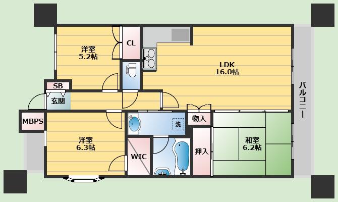 ザ・ライオンズ池田(3LDK/3階)の間取り写真