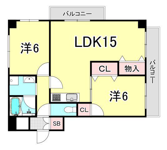グリーンヒル門戸(2LDK/3階)の間取り写真