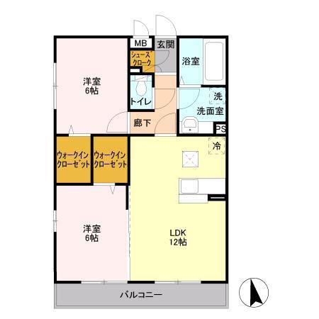 ヴェルブィル(2LDK/1階)の間取り写真