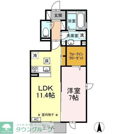 グランテージB(1LDK/1階)の間取り写真