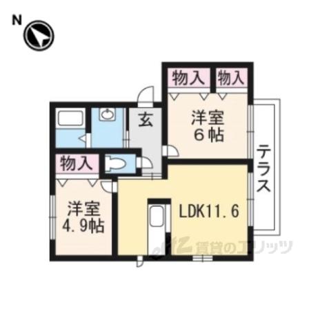 サンビレッジⅡ B棟(2LDK/1階)の間取り写真