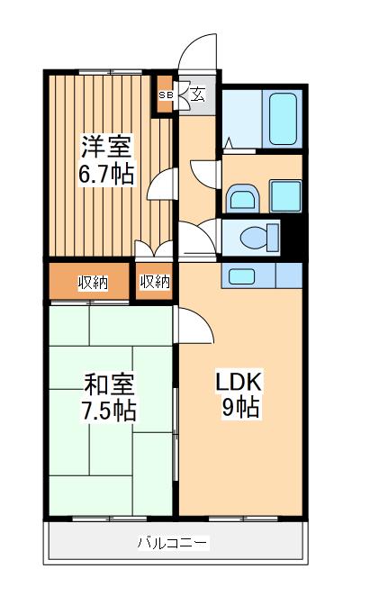 ウィングコスミック(2LDK/2階)の間取り写真