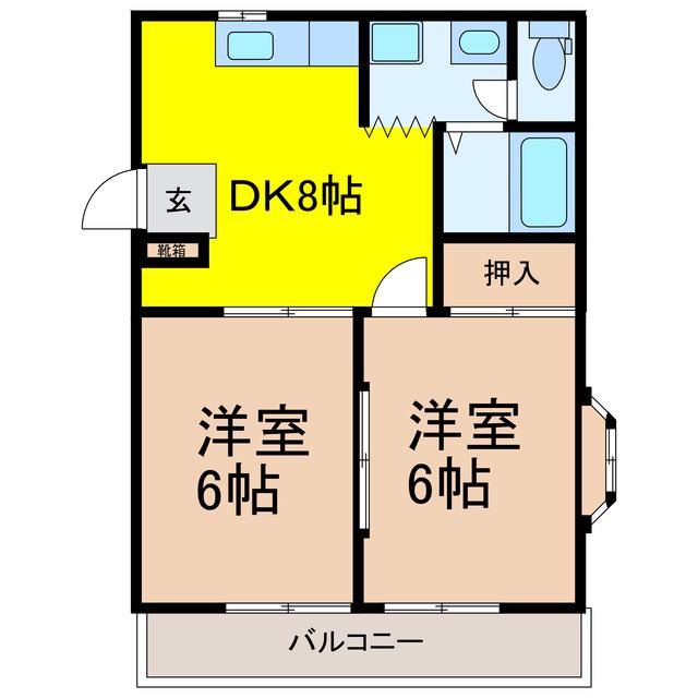 パインヒルII(2DK/2階)の間取り写真