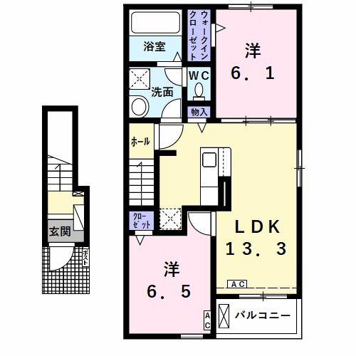 トリエステ B(2LDK/2階)の間取り写真