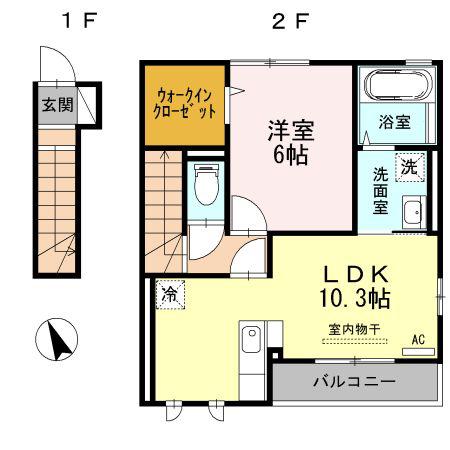 リヴァージュA棟(1LDK/2階)の間取り写真