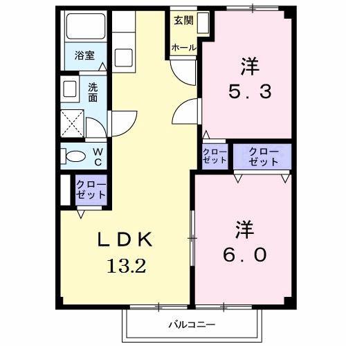 グリーンガーデンB(2LDK/1階)の間取り写真
