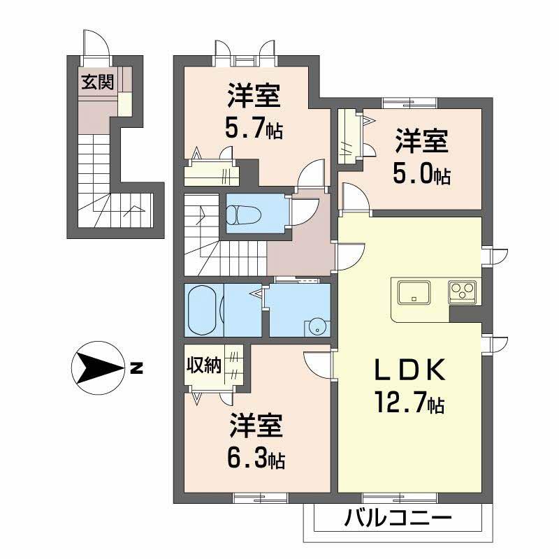 MAST COURT 加古川南 B棟(3LDK/2階)の間取り写真
