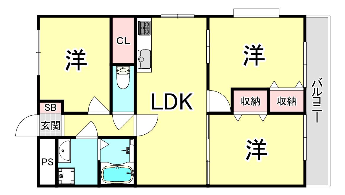 サンクレール本多聞(3LDK/3階)の間取り写真