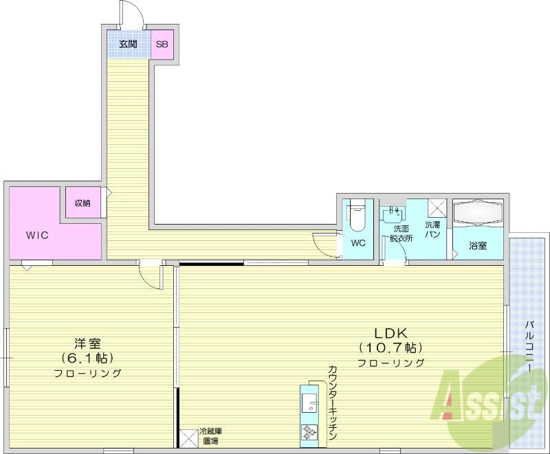 D-ROOM木町通2丁目(1LDK/2階)の間取り写真