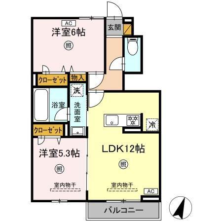 ヒルズ平泉 C(2LDK/1階)の間取り写真
