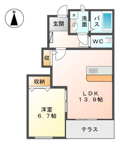ラ・レーヴ(1LDK/1階)の間取り写真