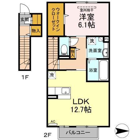 ルルベ・K(1LDK/2階)の間取り写真