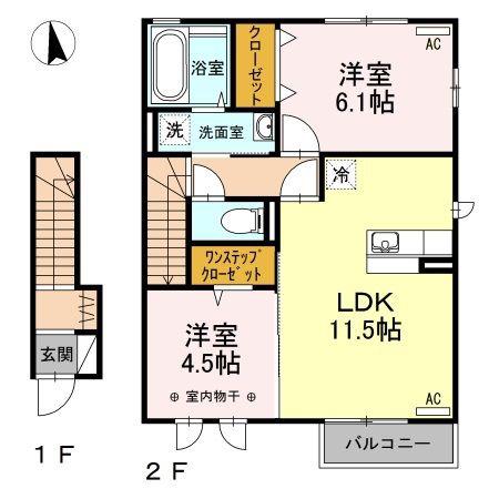 ジョイカーサA(2LDK/2階)の間取り写真