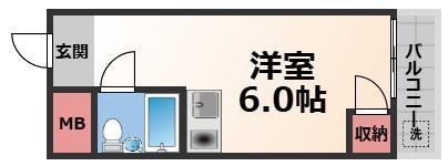 ベルハイム俊徳道(ワンルーム/3階)の間取り写真