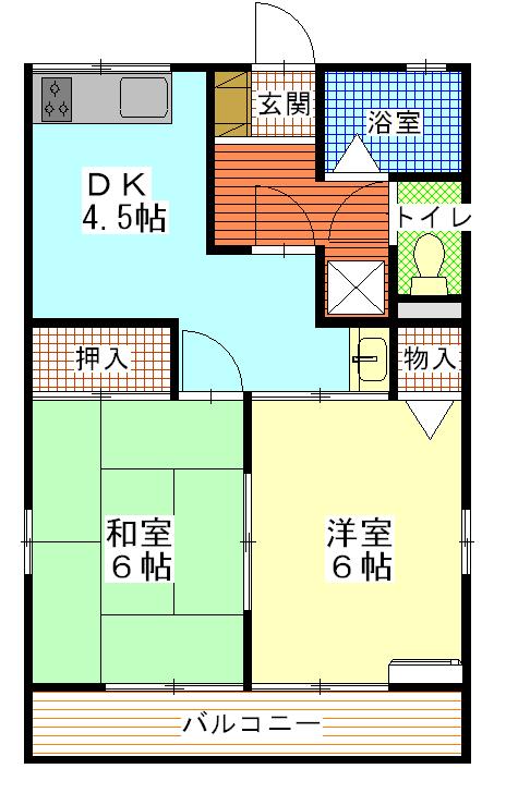 シュガーハイツ(2DK/2階)の間取り写真