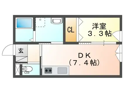 プラセル自由ヶ丘A棟(1DK/1階)の間取り写真