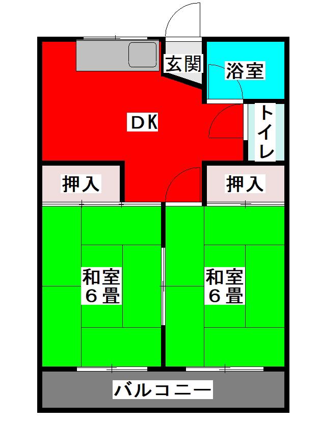 上水前寺Kビル(2DK/2階)の間取り写真