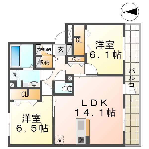 カーサイマキタローザ(2LDK/3階)の間取り写真