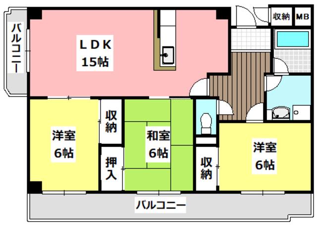 グランドール山口(3LDK/1階)の間取り写真