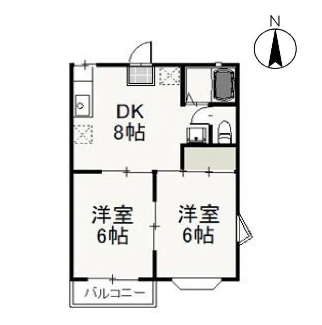 シャトレイーストB(2DK/1階)の間取り写真