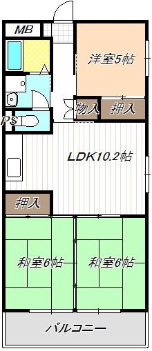 高杉雅ハイツ(3LDK/5階)の間取り写真