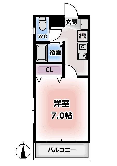 スノーランド城西(1K/2階)の間取り写真