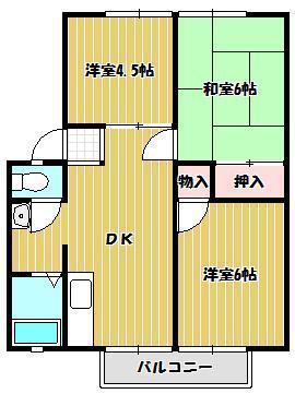 パナハイツドリーム坂出D棟(3DK/2階)の間取り写真