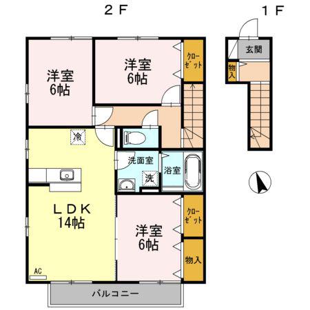 ひだまり館 A棟(3LDK/2階)の間取り写真