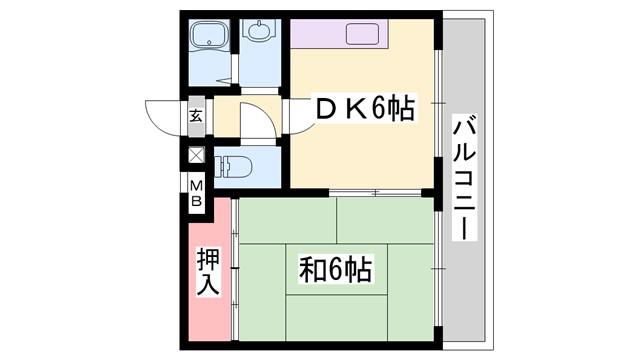 茜六番館(1DK/4階)の間取り写真