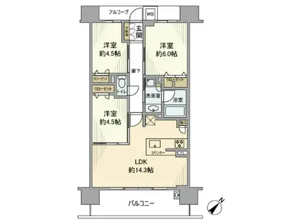 プレサンスロジェ草津シエル(3LDK/12階)の間取り写真