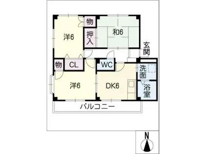 グランデージ薬師A棟(3DK/2階)の間取り写真