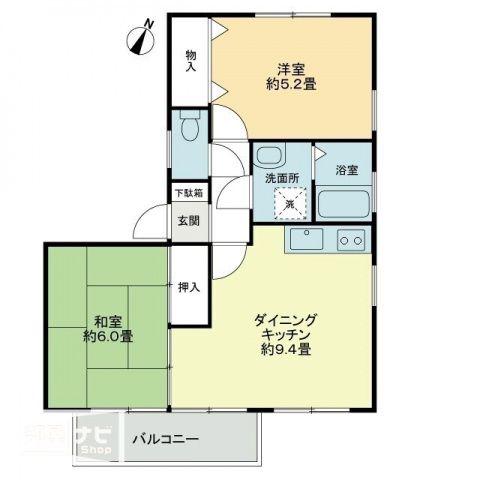 フォブールかざしヶ丘E棟(2DK/1階)の間取り写真