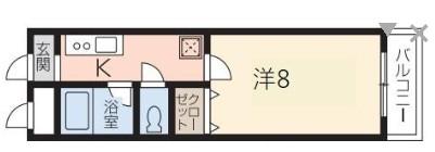 ワンルーム上大野(1K/1階)の間取り写真