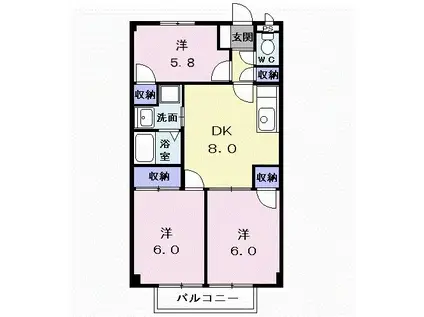 カトル・セゾンⅡ(3DK/2階)の間取り写真