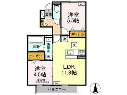 駅西III(2LDK/1階)の間取り写真